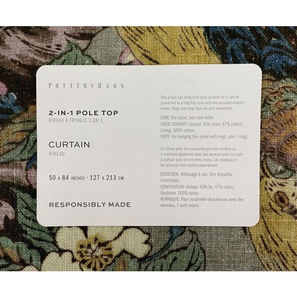 Pottery Barn 2-in-1 Pole Top Curtains PHEASANT FLORAL 50x84 Set of 2 Linen Blend - Picture 2 of 7